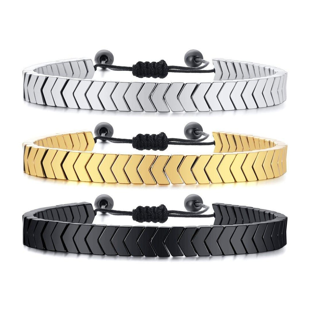Men's Arrowhead Magnetic Bracelet Set Black Gold Silver