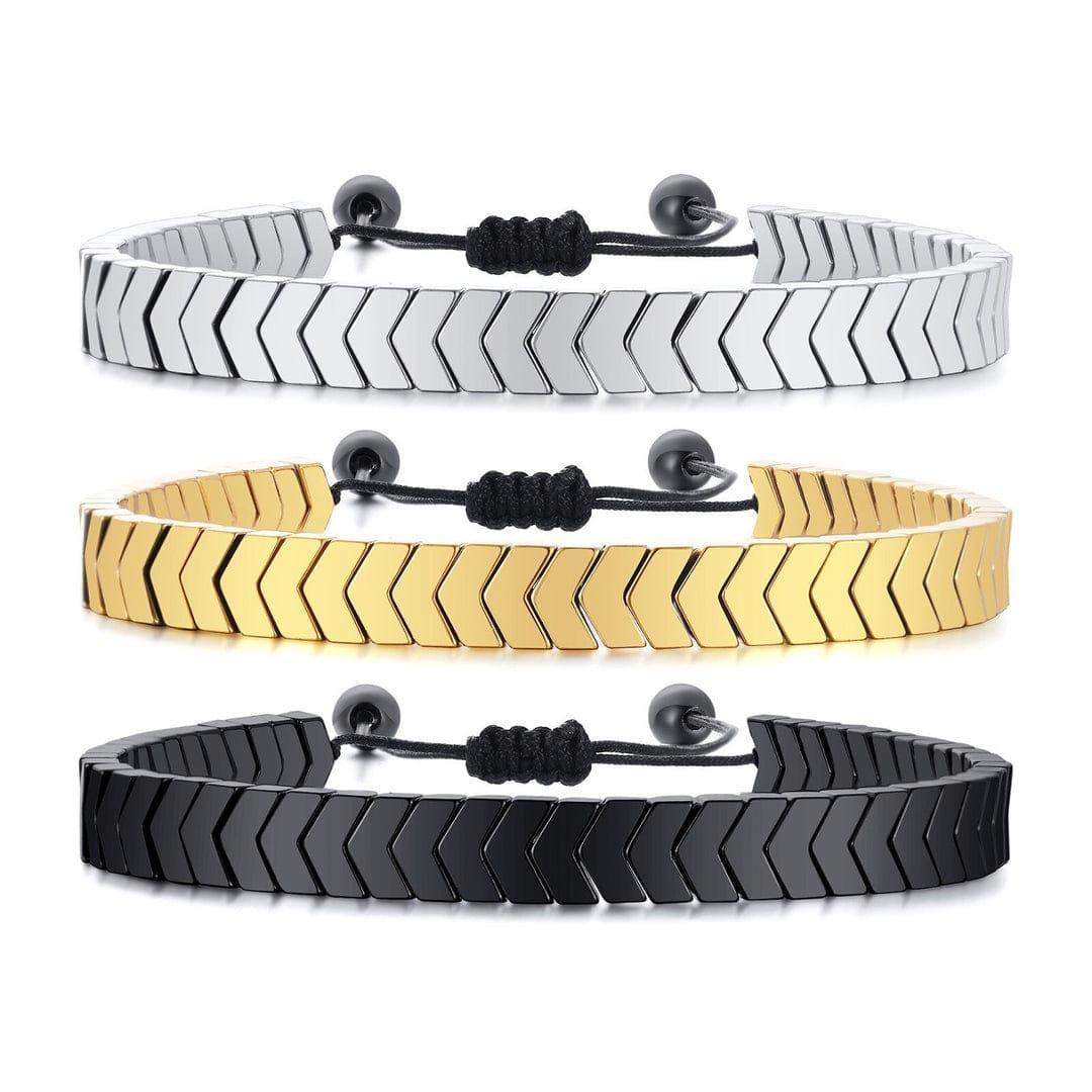 Men's Arrowhead Magnetic Bracelet Set Black Gold Silver