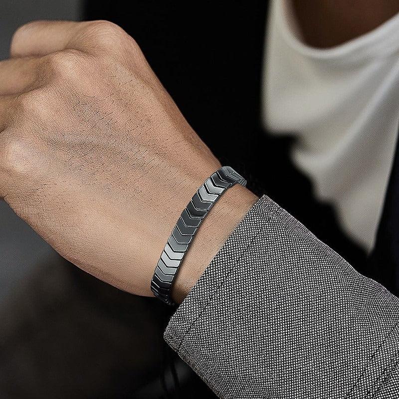 Men's Arrowhead Magnetic Bracelet Set Black Gold Silver